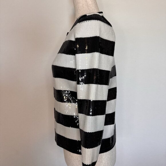 Ann Taylor Blazer Jacket Size Small Full Sequin Black And White Striped Lined - Picture 4 of 16